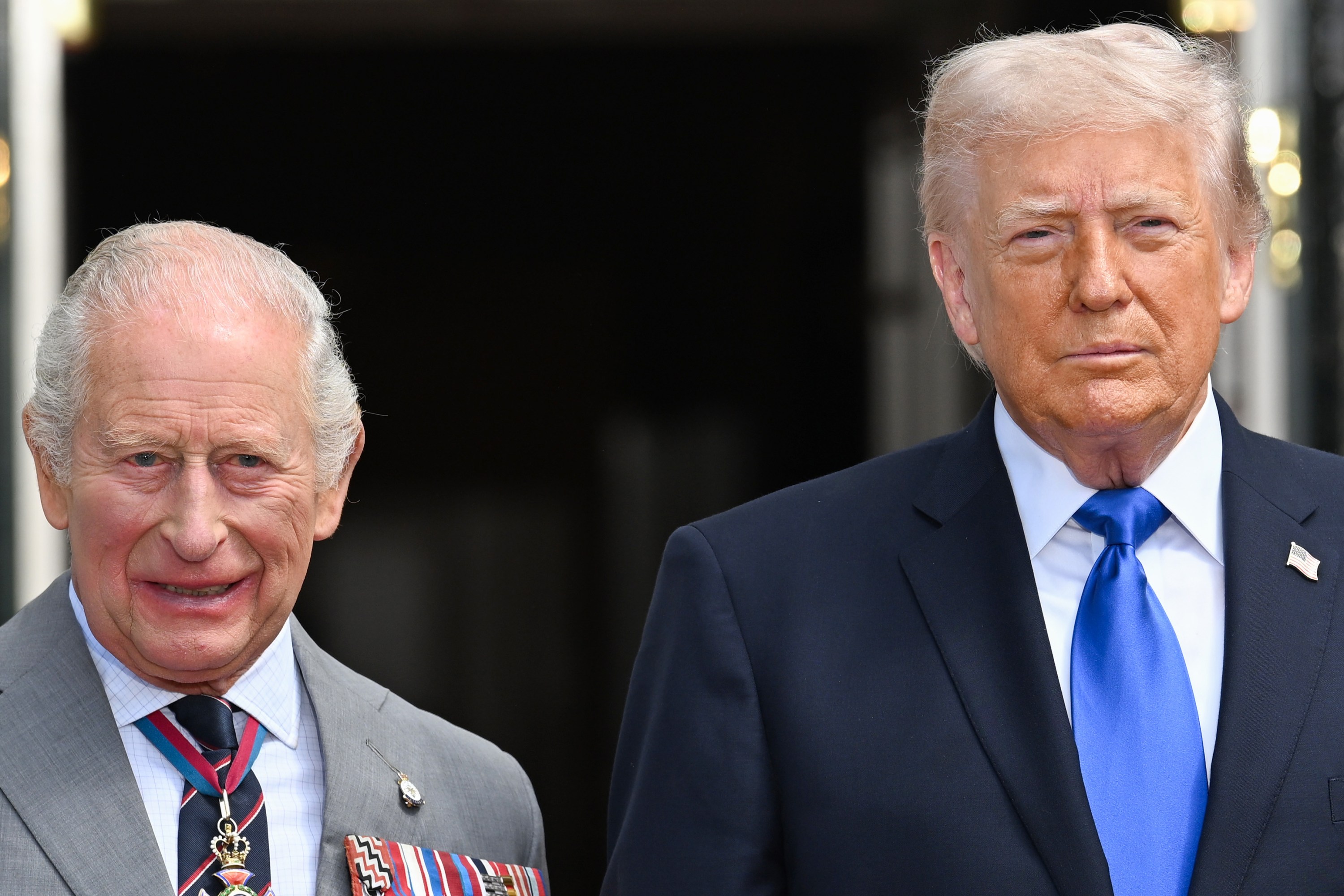 King Charles and U.S. President Donald Trump pose during a farewell ceremony at the White House on day four of the State Visit of King Charles III and Queen Camilla to the United States of America, on April 30, 2026 in Washington, D.C.