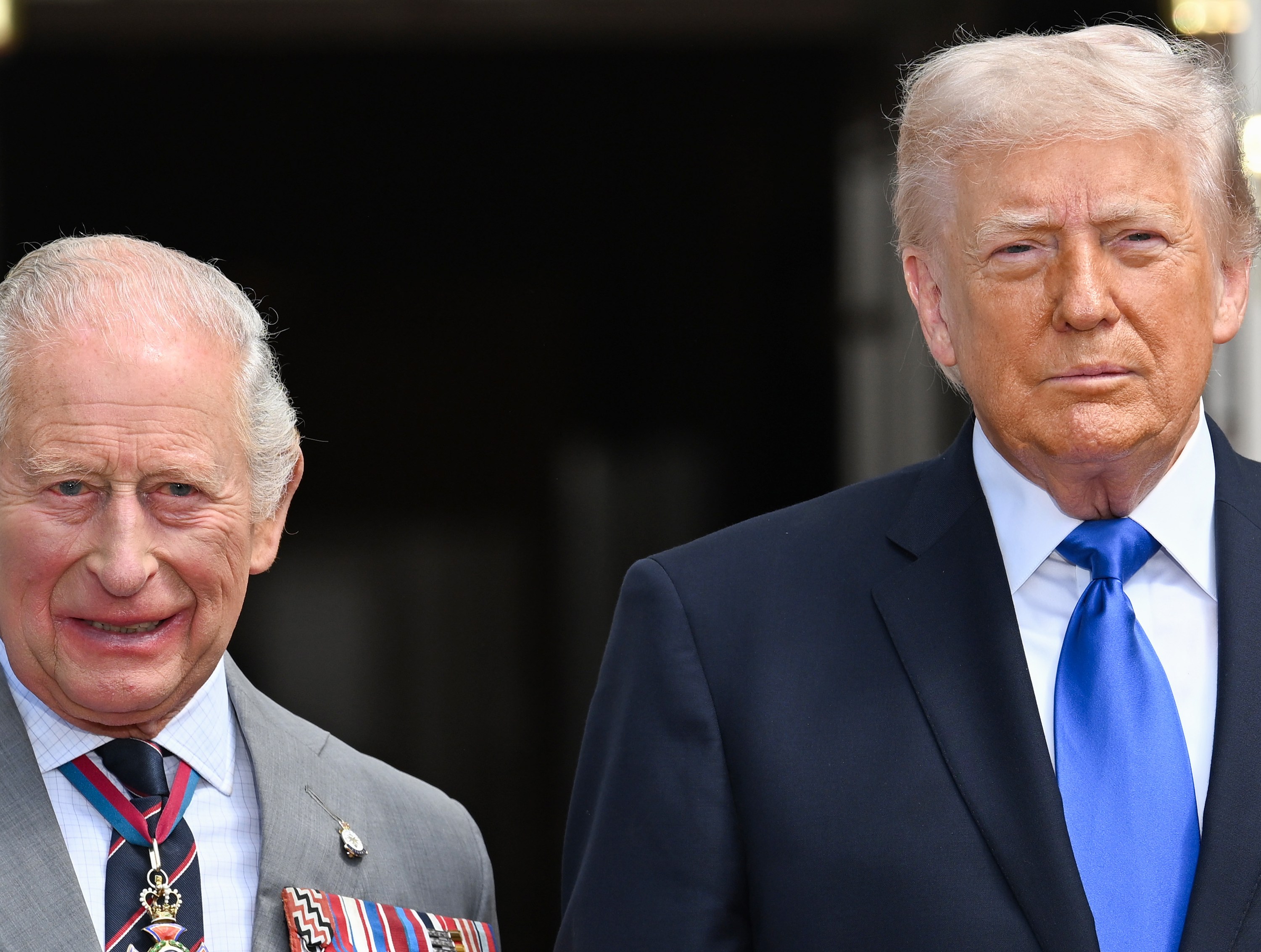 King Charles and U.S. President Donald Trump pose during a farewell ceremony at the White House on day four of the State Visit of King Charles III and Queen Camilla to the United States of America, on April 30, 2026 in Washington, D.C.