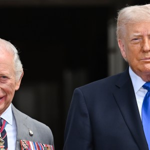 King Charles and U.S. President Donald Trump pose during a farewell ceremony at the White House on day four of the State Visit of King Charles III and Queen Camilla to the United States of America, on April 30, 2026 in Washington, D.C.
