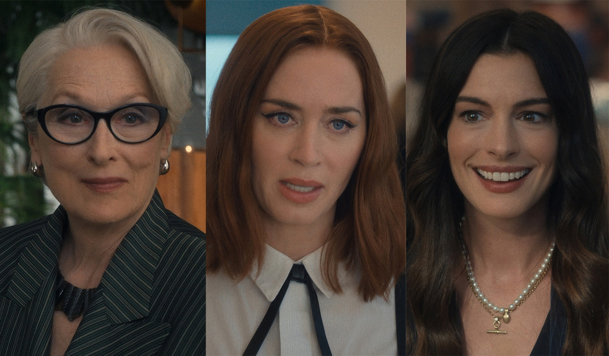 Meryl Streep as Miranda Priestly, Emily Blunt as Emily Charlton, and Anne Hathaway as Andy Sachs in 'The Devil Wears Prada 2.