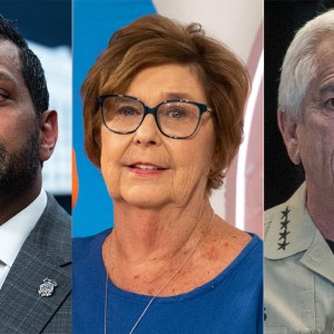 FBI Director Kash Patel conducts a news conference at the Department of Justice on April 27, 2026; Nancy Guthrie on June 15, 2023; Pima County Sheriff, Chris Nanos speaks to the media on Feb. 3, 2026.