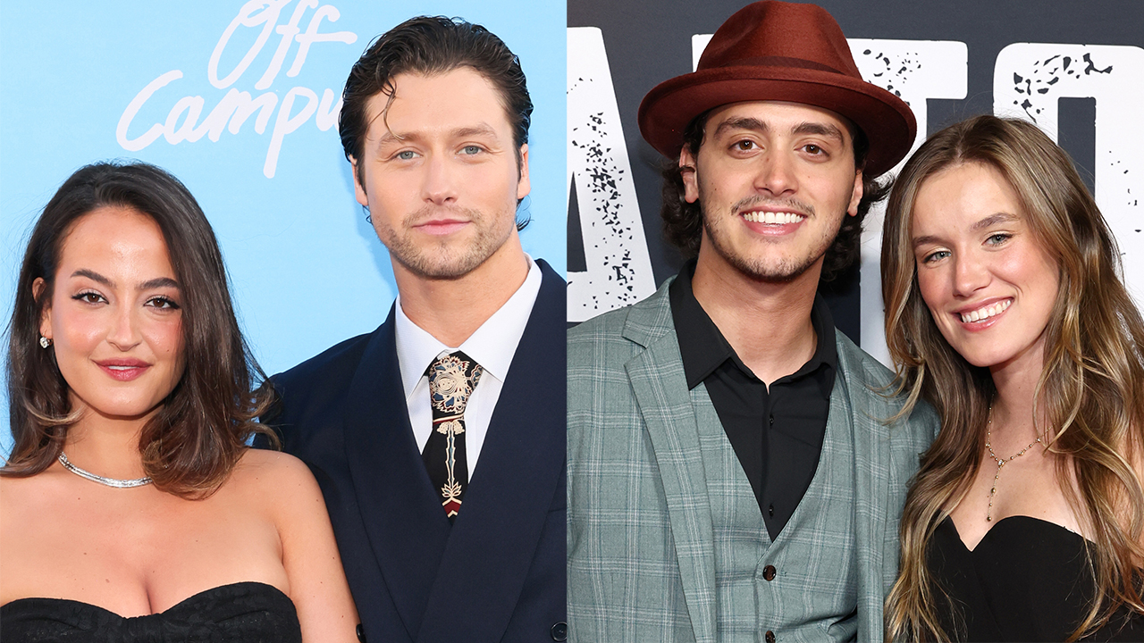 Victoria Lovatsis and Stephen Kalyn attend the premiere of "Off Campus" at Linwood Dunn Theater on April 29, 2026 in Los Angeles; Antonio Cipriano and Justine Verheul attend "The Alto Knights" New York Premiere at AMC Lincoln Square Theater on March 15, 2025 in New York City.