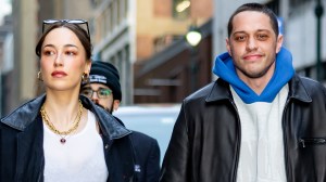 NEW YORK, NEW YORK - APRIL 06: Elsie Hewitt and Pete Davidson are seen at Madison Square Garden on April 06, 2025 in New York City.