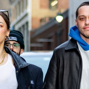 NEW YORK, NEW YORK - APRIL 06: Elsie Hewitt and Pete Davidson are seen at Madison Square Garden on April 06, 2025 in New York City.
