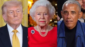 WASHINGTON, DC - MAY 06: U.S. President Donald Trump stands by during a military mothers celebration in the East Room of the White House on May 6, 2026 in Washington, DC.; WINDSOR, ENGLAND - DECEMBER 23: Queen Elizabeth II records her annual Christmas broadcast in the White Drawing Room at Windsor Castle on December 23, 2021 in Windsor, England; INGLEWOOD, CALIFORNIA - FEBRUARY 15: (L-R) Michelle and Barack Obama sit with Julius Erving while attending the 75th NBA All-Star Game at Intuit Dome on February 15, 2026 in Inglewood, California.