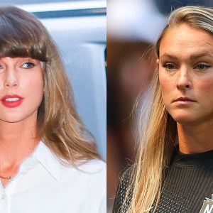 NEW YORK, NEW YORK - MAY 14: Taylor Swift seen in NoHo on May 14, 2026 in New York City; HARRISON, NJ - AUGUST 09: Kylie Kelce American podcaster and Dove spokesperson talks to the crowd prior to the NWSL game on August 9, 2025 at Sports Illustrated Stadium in Harrison, New Jersey.