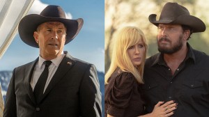 Kevin Costner as John Dutton III on 'Yellowstone'; Kelly Reilly as Beth Dutton and Cole Hauser as Rip Wheeler in 'Dutton Ranch' season 1, episode 4.