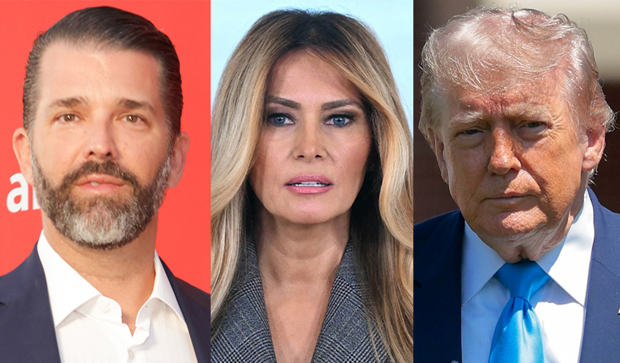 PALM BEACH, FLORIDA - MARCH 15: (L-R) Donald Trump Jr. and Bettina Anderson attend amfAR Palm Beach Gala on March 15, 2025 in Palm Beach, Florida; US First Lady Melania Trump speaks in the Cross Hall of the White House in Washington, DC, on April 9, 2026, denying any links to the late convicted sex offender Jeffrey Epstein and his abuse; NEW LONDON, CONNECTICUT - MAY 20: U.S. President Donald Trump arrives to the commencement ceremony on Cadet Memorial Field at the United States Coast Guard Academy on May 20, 2026 in New London, Connecticut.