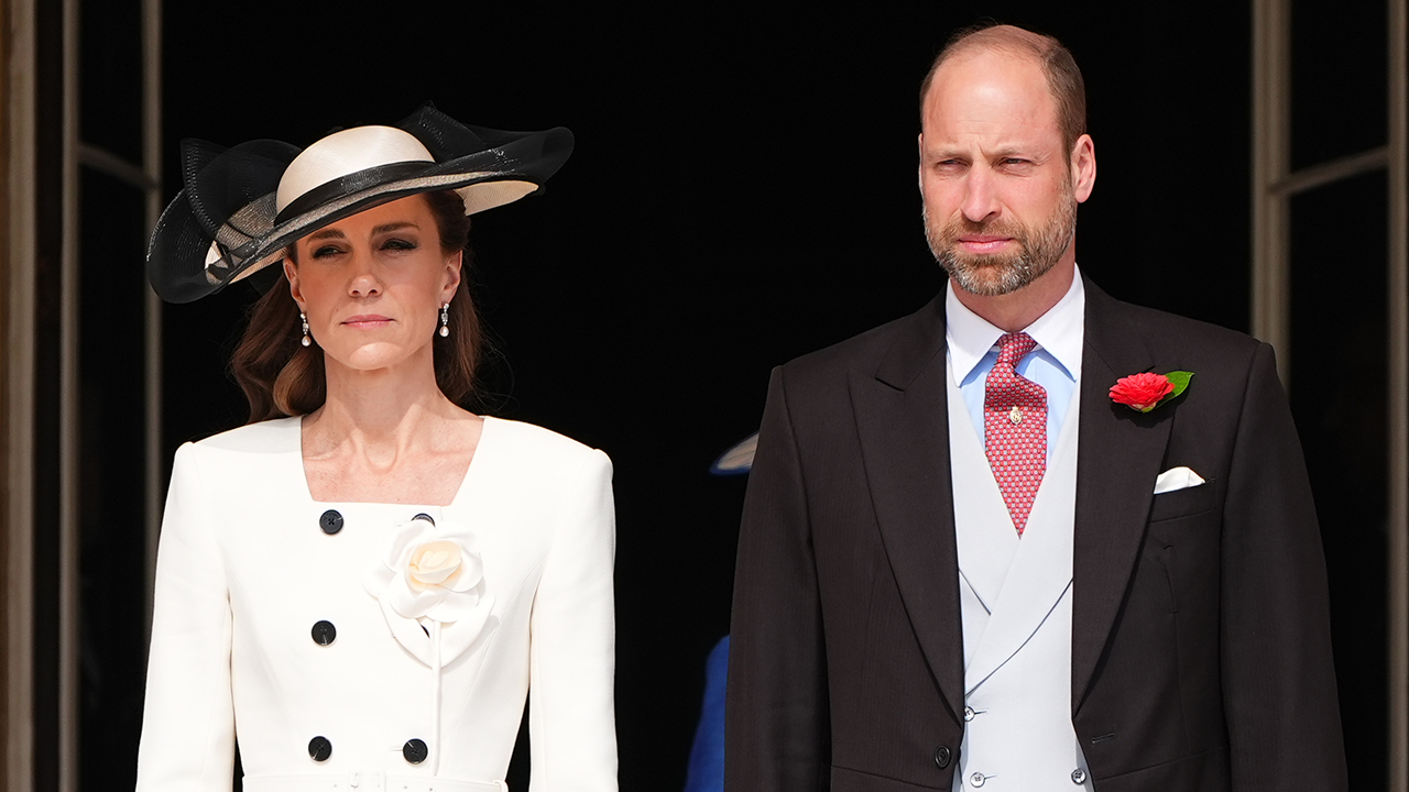 LONDON, ENGLAND - MAY 8: (Left to right) Sophie, Duchess of Edinburgh, Catherine, Princess of Wales, Prince William, Prince of Wales and Prince Edward, Duke of Edinburgh, during a Royal Garden Party at Buckingham Palace on May 8, 2026 in London, England.